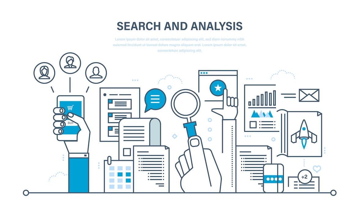 ilustração sobre pesquisa e análise