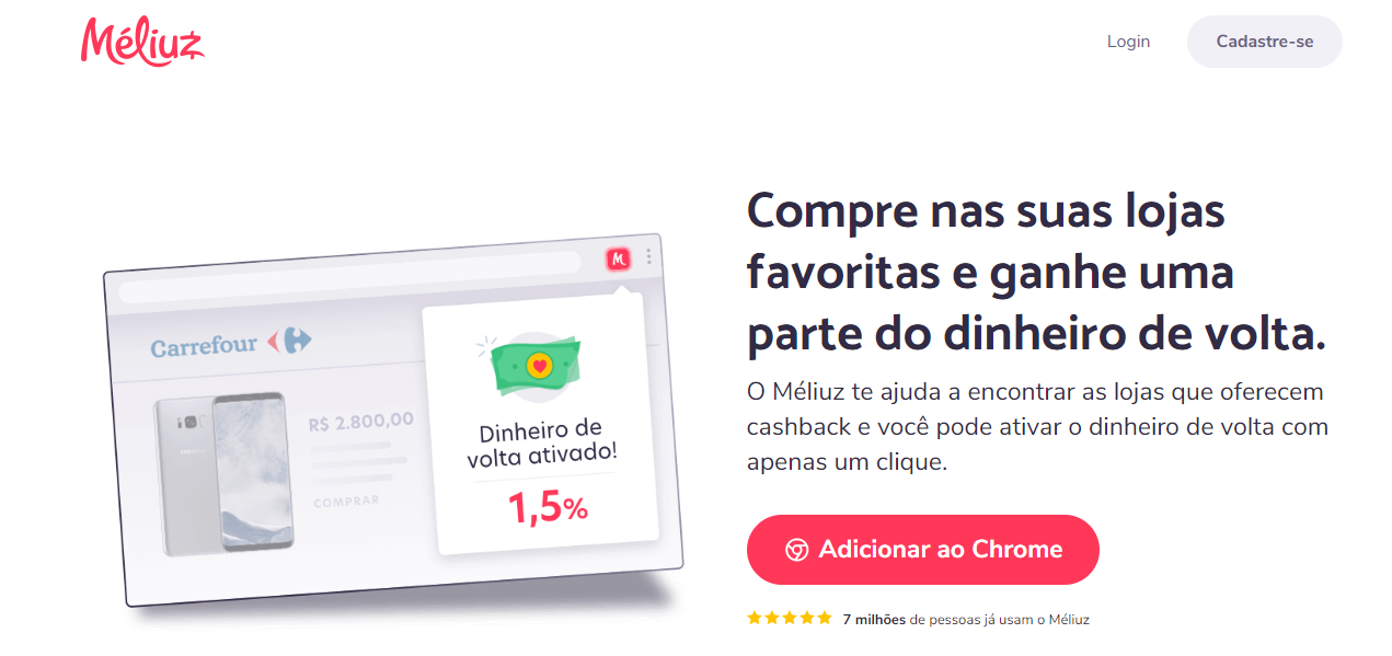 site meliuz como exemplo de campanha de marketing direto