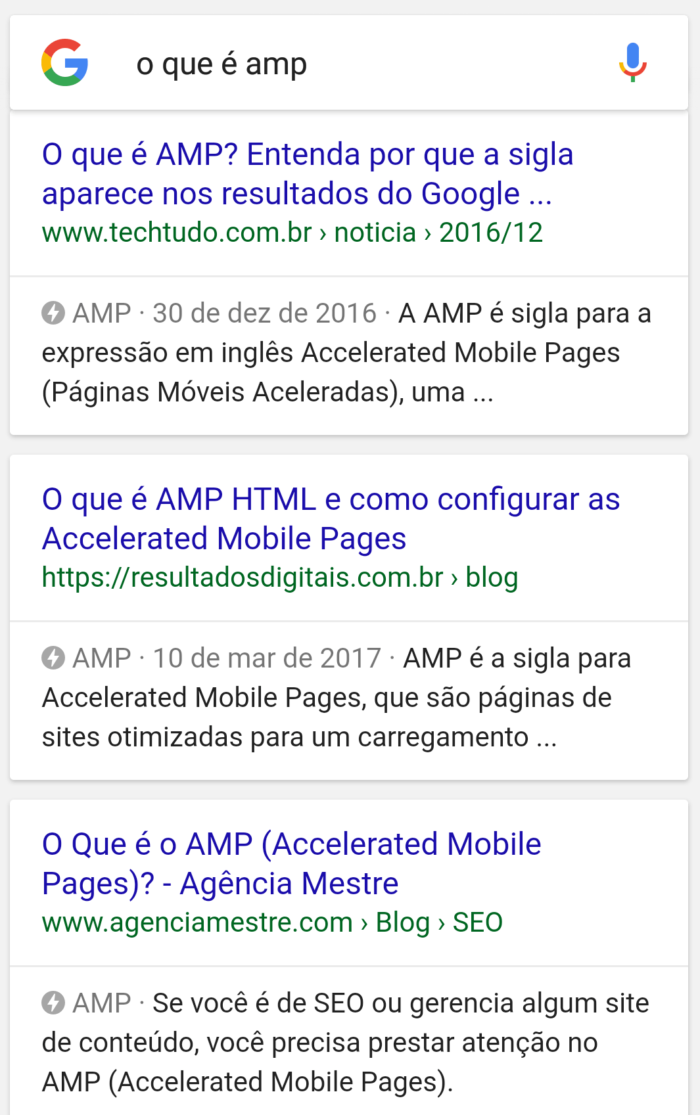 resultados AMP no google