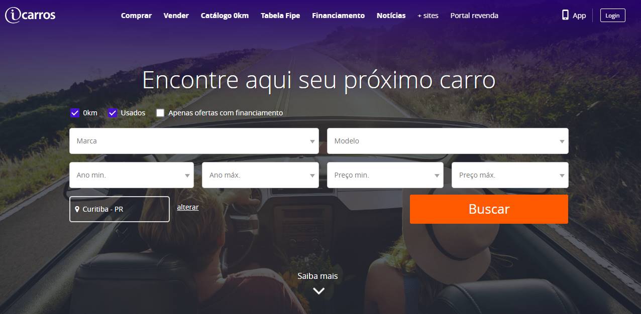 site do iCarros que também têm aplicativo de vendas online