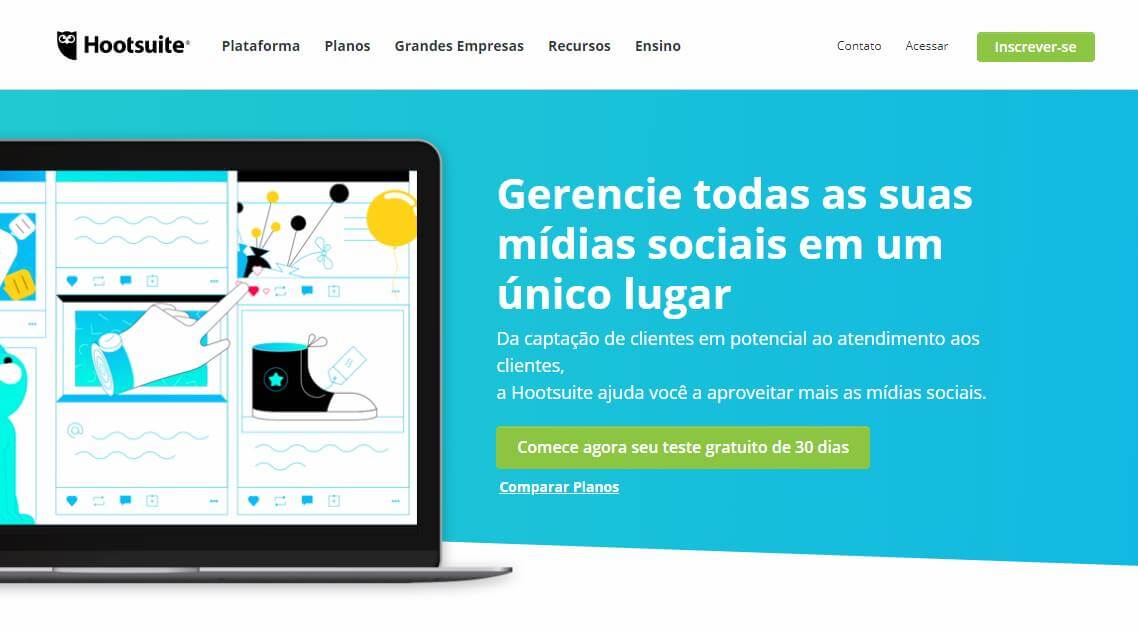 site hootsuite como exemplo de ferramenta gerenciadora de redes sociais